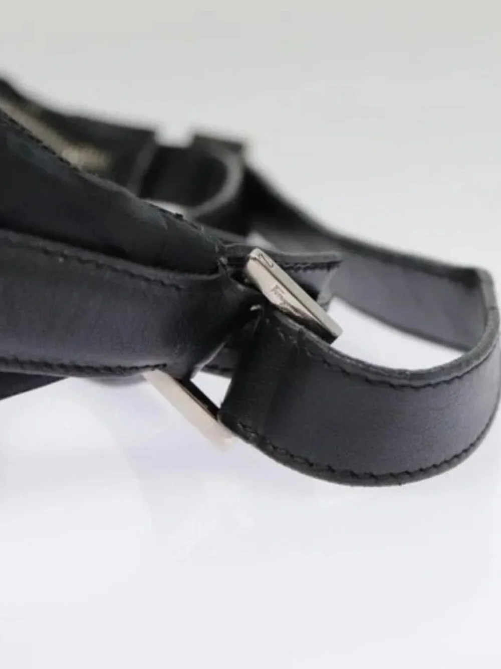 Salvatore Ferragamo Gancini Shoulder Bag Nylon Black Silver Auth bs18811